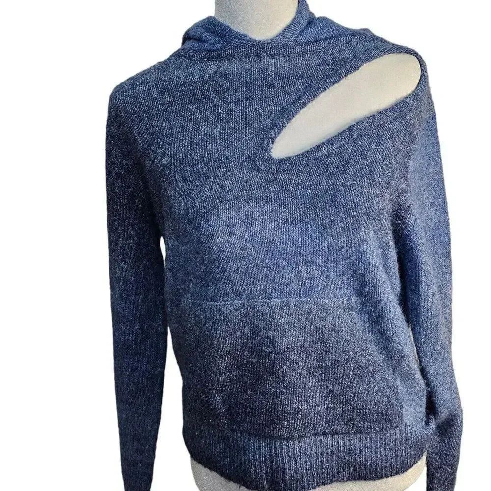 RtA Sweater Womens Size M Wool Blend Long Sleeve Peek A Boo Hole Hooded